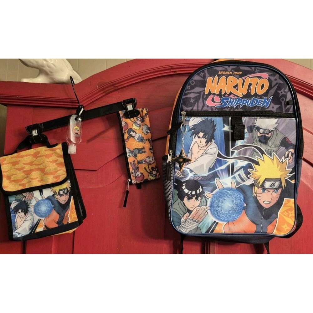 NWOT Naruto Shippuden 5-Piece Backpack Set Lunch Box Pouch Shonen Jump Bioworld